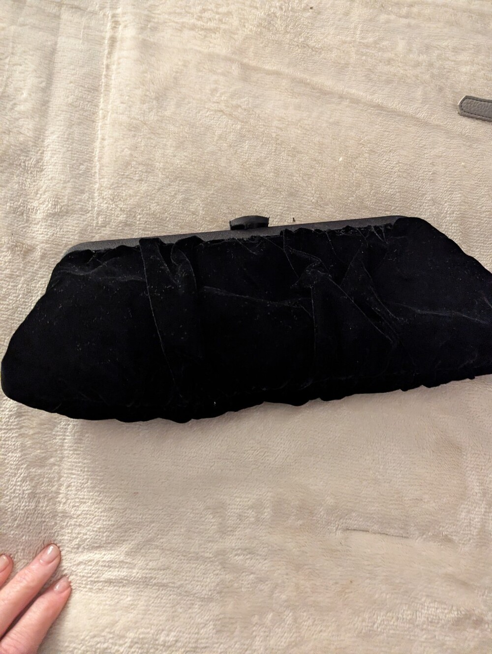 La Regale Black Velvet Evening Clutch with Ruching